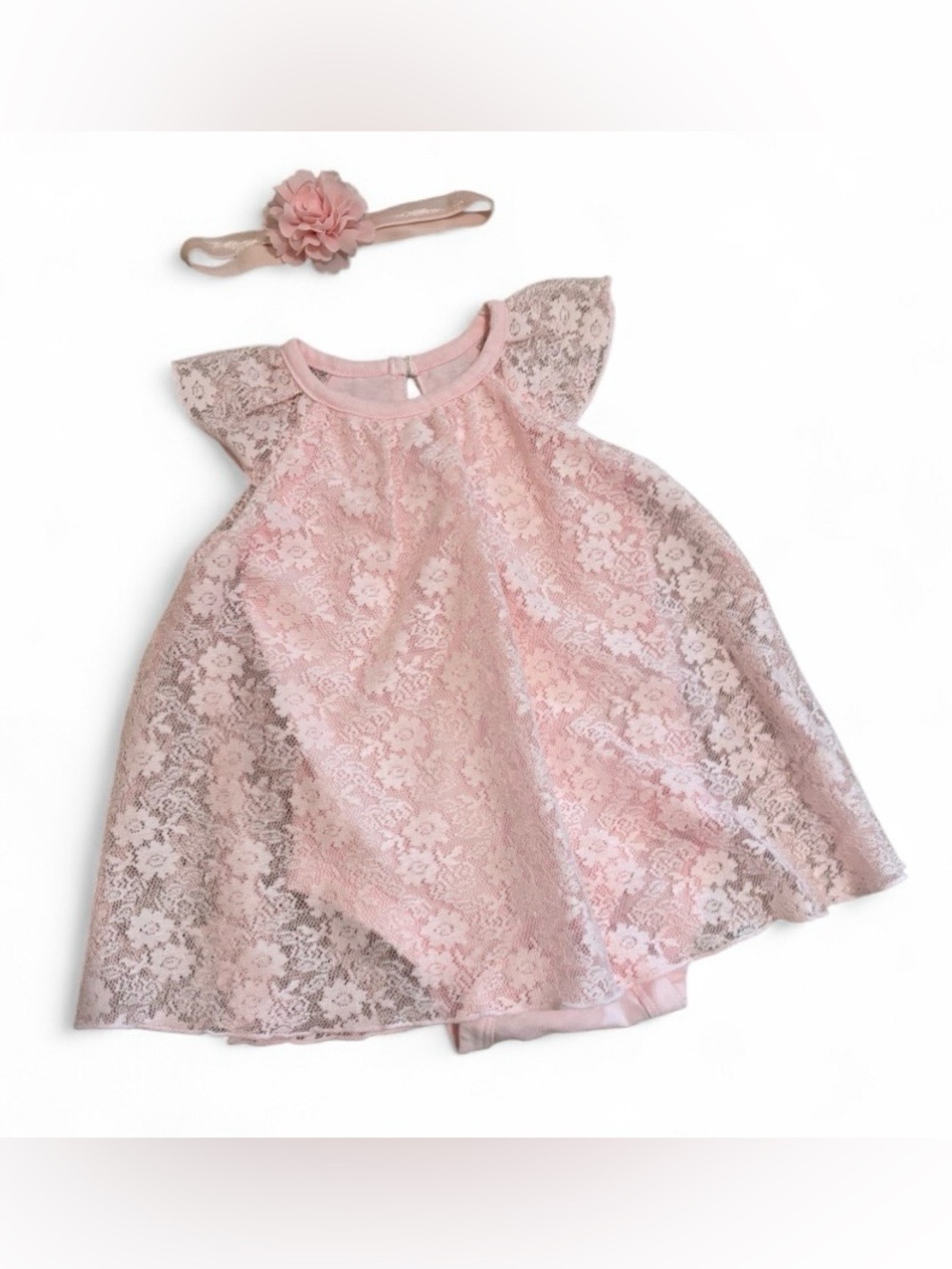 Girls' Pink Lace Formal Dress with Headband